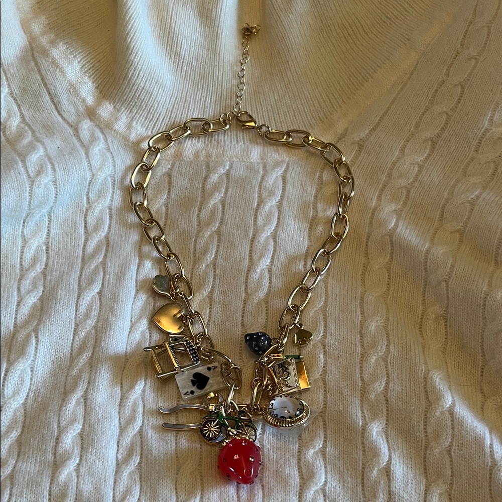 Gold Necklace with Colorful Charms